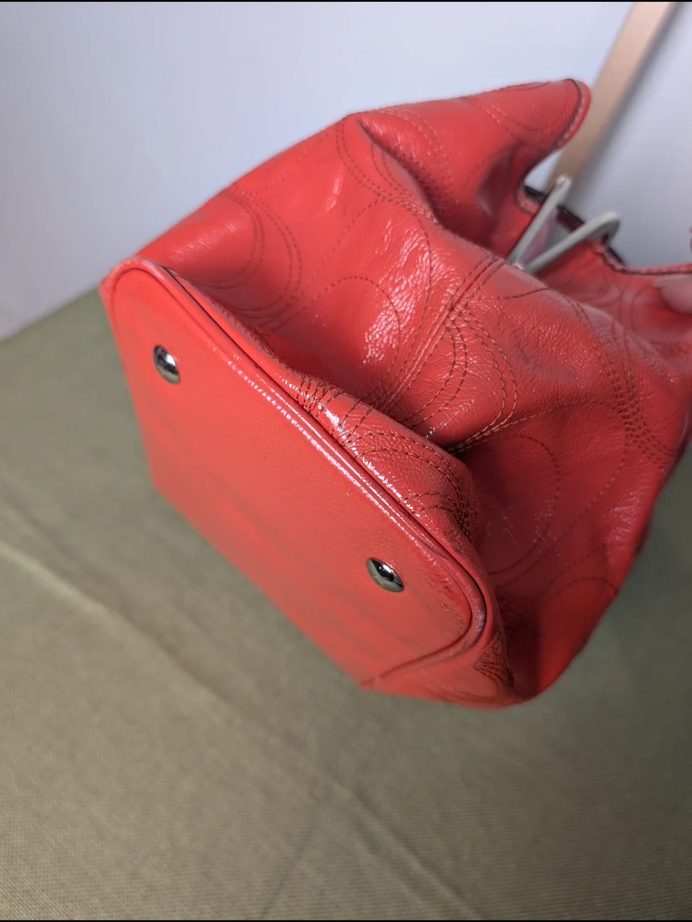 Coach Coral Leather Satchel with Signature Stitching